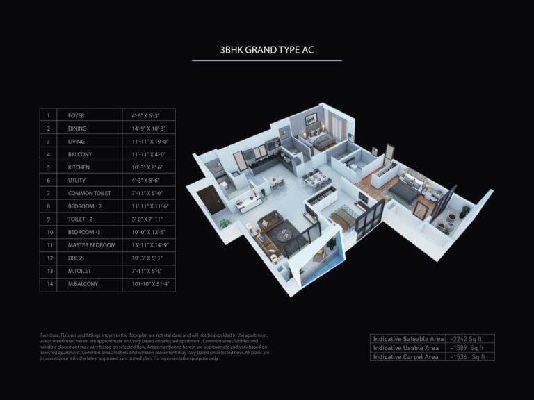 Purva Atmosphere Floor Plan 3 Bhk Type 2