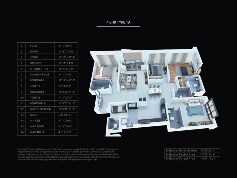 Purva Atmosphere Floor Plan 4 Bhk