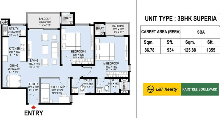 3 BHK Superia - 1355 L And T Raintree Boulevard Phase 2