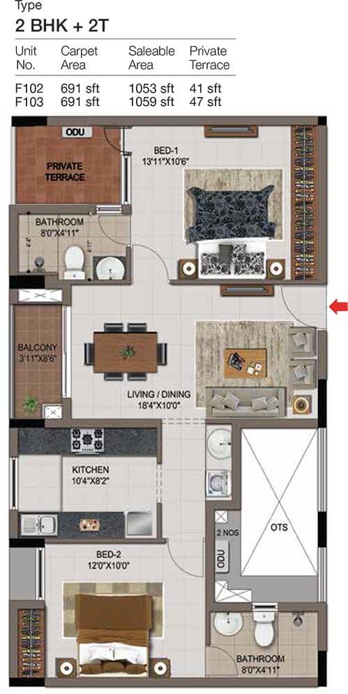 2 BHK 2T - 1053 - CasaGrand Zenith Medavakkam