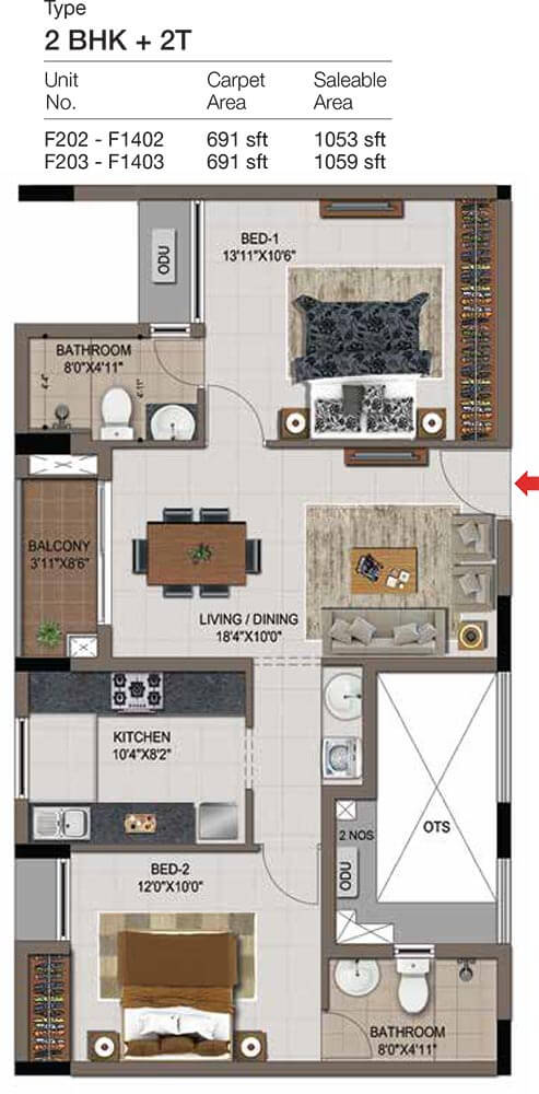 2 BHK 2T - 1059 - CasaGrand Zenith Medavakkam