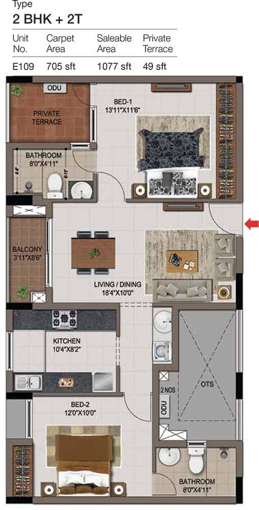 2 BHK 2T - 1077 - CasaGrand Zenith Medavakkam
