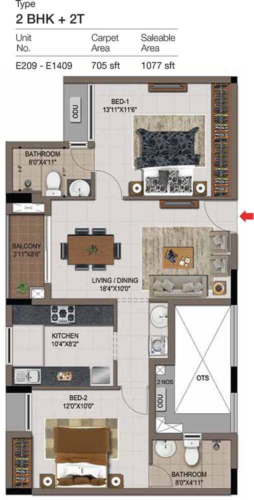 2 BHK 2T - 1077 No Terrace - CasaGrand Zenith Medavakkam