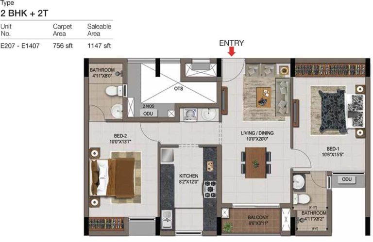 2 BHK 2T - 1147 - CasaGrand Zenith Medavakkam