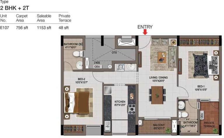 2 BHK 2T - 1153 - CasaGrand Zenith Medavakkam