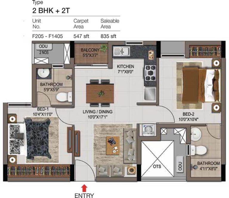 2 BHK 2T - 835 - CasaGrand Zenith Medavakkam