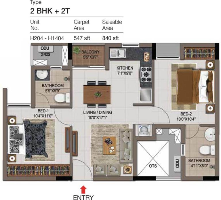 2 BHK 2T - 840 - CasaGrand Zenith Medavakkam
