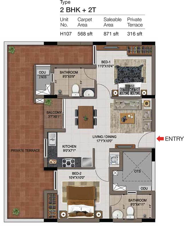 2 BHK 2T - 871 - CasaGrand Zenith Medavakkam
