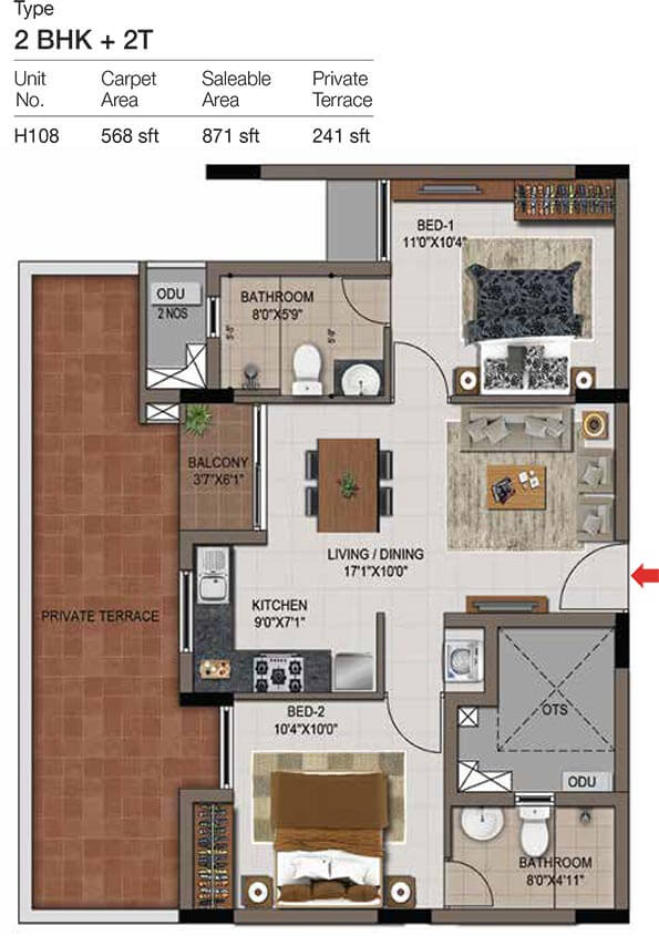 2 BHK 2T - 871 Terrace - CasaGrand Zenith Medavakkam