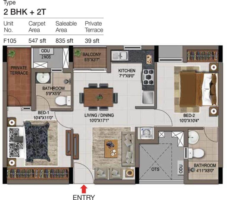 2 BHK 2T - 874 - CasaGrand Zenith Medavakkam