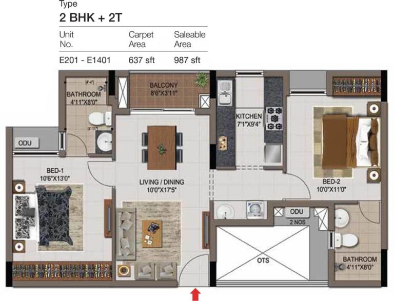 2 BHK 2T - 987 No Terrace - CasaGrand Zenith Medavakkam