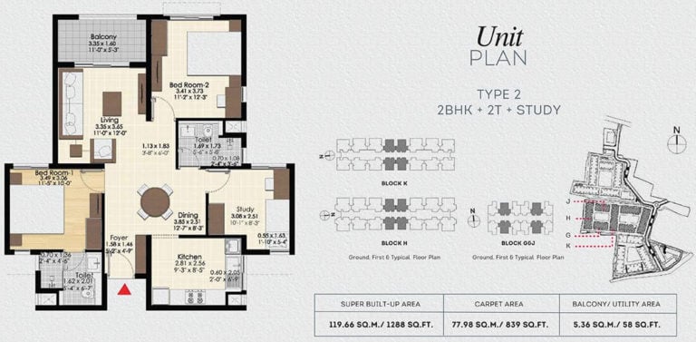 2 BHK 2T Study - 1288 - Bonito At Brigade Xanadu Mogappair