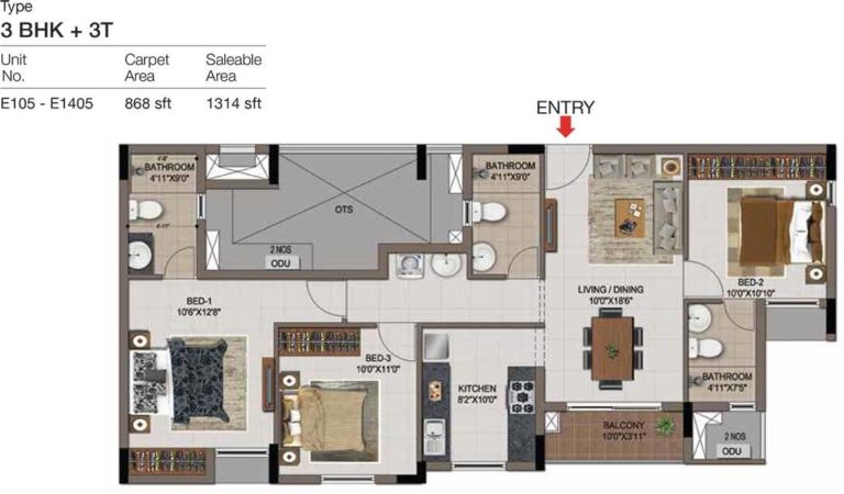 3 BHK 3T - 1314 - CasaGrand Zenith Medavakkam