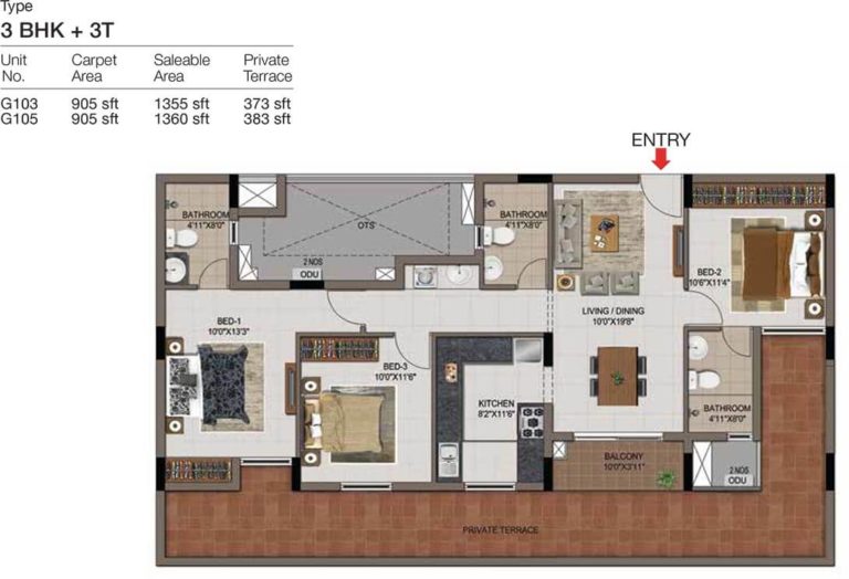 3 BHK 3T - 1355 - CasaGrand Zenith Medavakkam