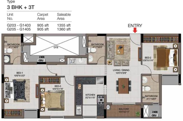 3 BHK 3T - 1360 - CasaGrand Zenith Medavakkam