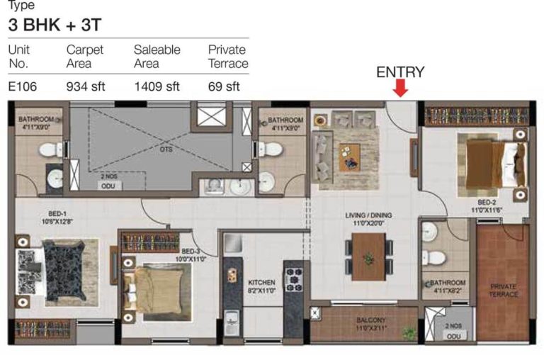 3 BHK 3T - 1409 - CasaGrand Zenith Medavakkam