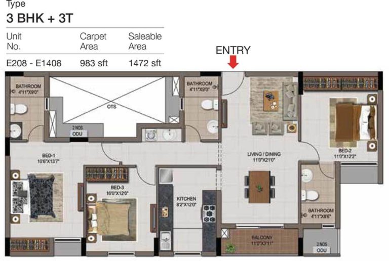 3 BHK 3T - 1472 - CasaGrand Zenith Medavakkam