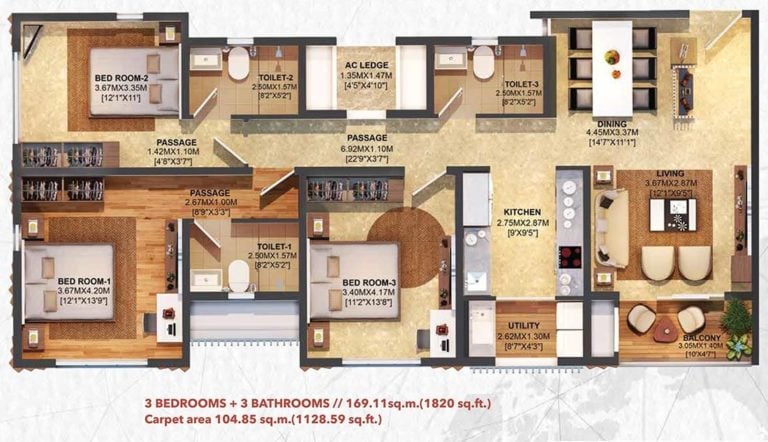 3 BHK + 3T - 1820 - Brigade Residences At WTC Chennai