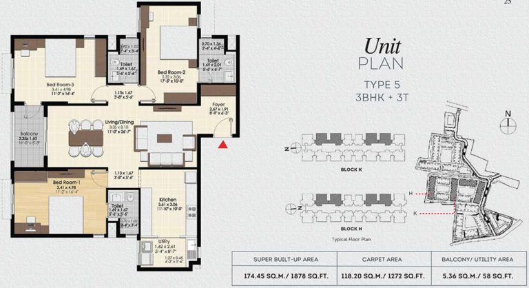 3 BHK 3T - 1878 - Bonito At Brigade Xanadu Mogappair
