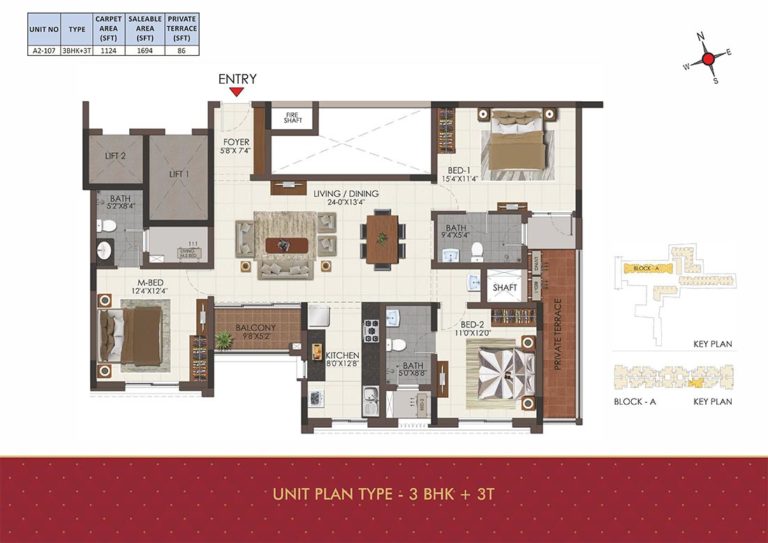 3 BHK 3T - 1694 - CasaGrand Royale Chennai