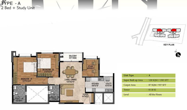 2 BHK - 1383 - Prestige Woodland Park Banaswadi