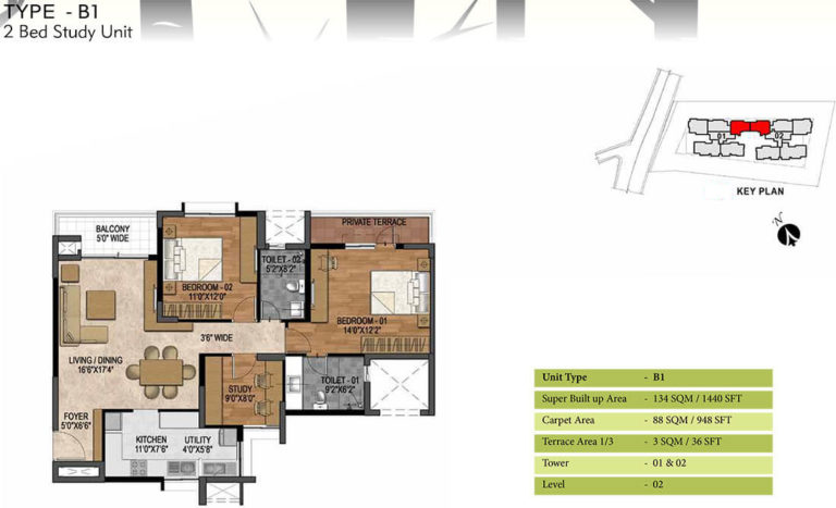2 BHK - 1440 - Prestige Woodland Park Banaswadi