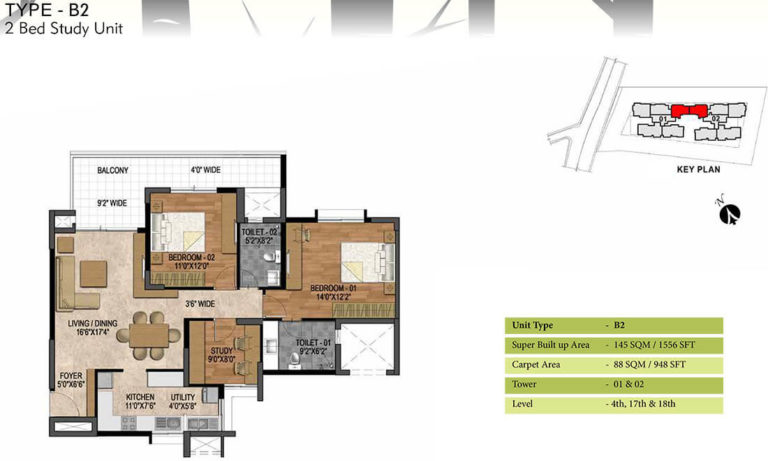 2 BHK - 1556 - Prestige Woodland Park Banaswadi