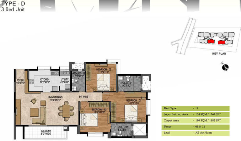 3 BHK - 1767 - Prestige Woodland Park Banaswadi