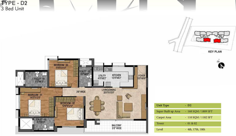 3 BHK - 1809 - Prestige Woodland Park Banaswadi