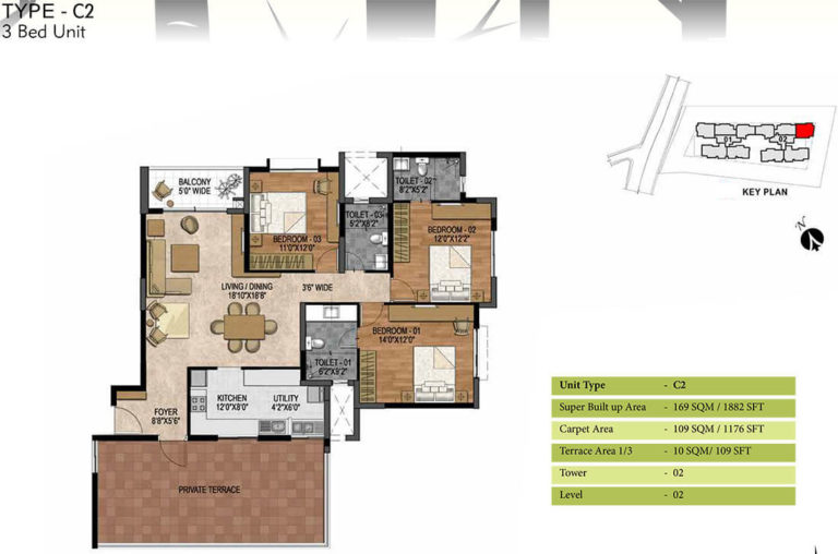 3 BHK - 1882 - Prestige Woodland Park Banaswadi