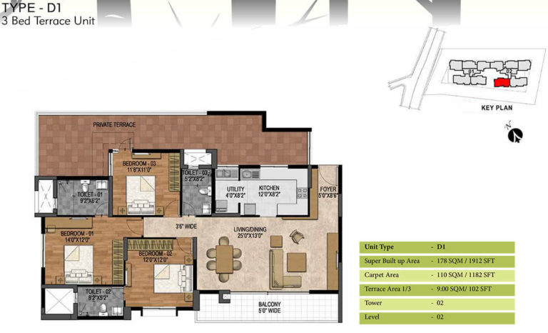 3 BHK - 1912 - Prestige Woodland Park Banaswadi