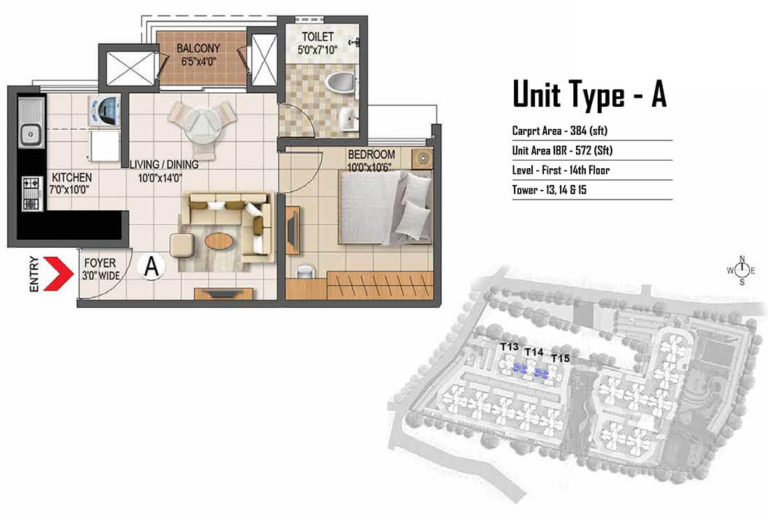 1 BHK - 572 - Prestige Primrose Hills Banashankari