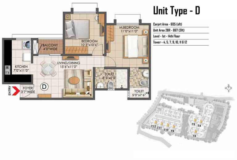 2 BHK - 867 - Prestige Primrose Hills Banashankari