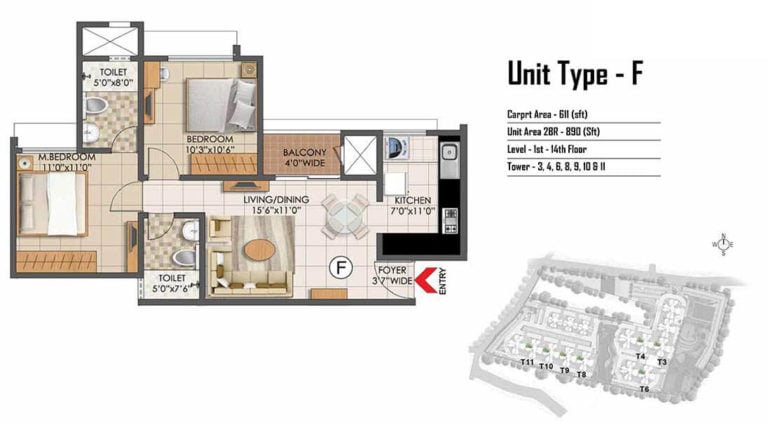 2 BHK - 890 - Prestige Primrose Hills Banashankari
