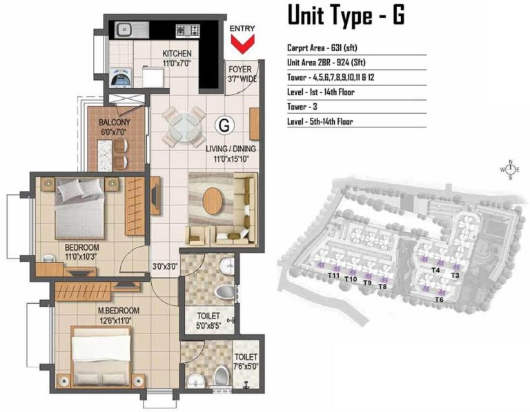 2 BHK - 924 - Prestige Primrose Hills Banashankari