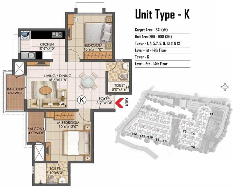 2 BHK - 988 - Prestige Primrose Hills Banashankari