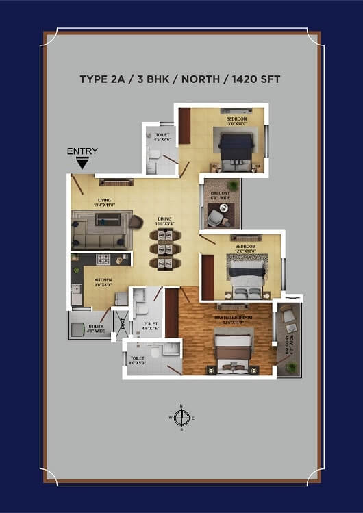 3 BHK - 1420 - Ramky One Karnival E City
