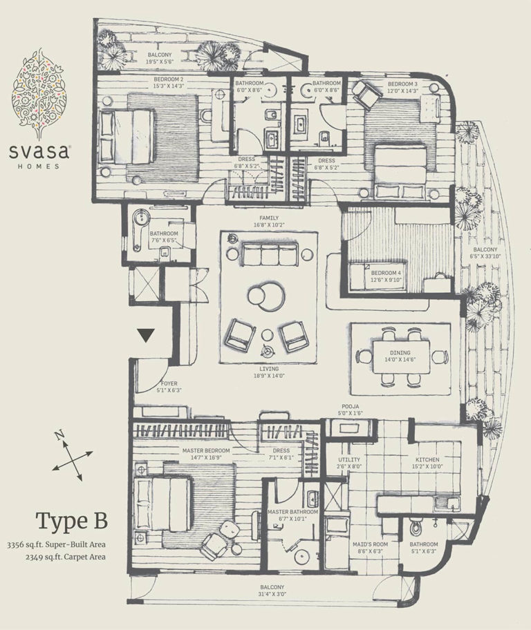 Type B - 3356 - Floor Plans Svasa Homes