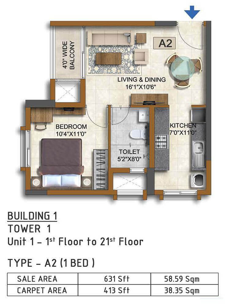 1 BHK 631 - Prestige Waterford ECC Road Whitefield