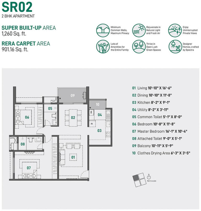 2 BHK - 1260 - Spectra Raaya Whitefield