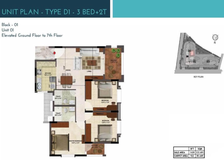 3 BHK 2T 1439 - Prestige Ocean Crest Goa