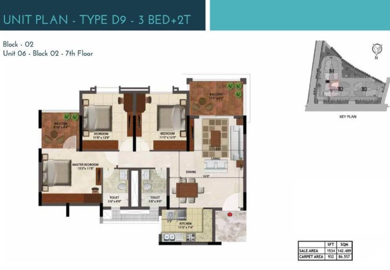 3 BHK 2T 1534 - Prestige Ocean Crest Goa
