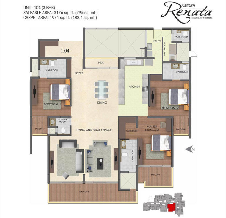 3 BHK - 3176 - Century Renata Richmond Road