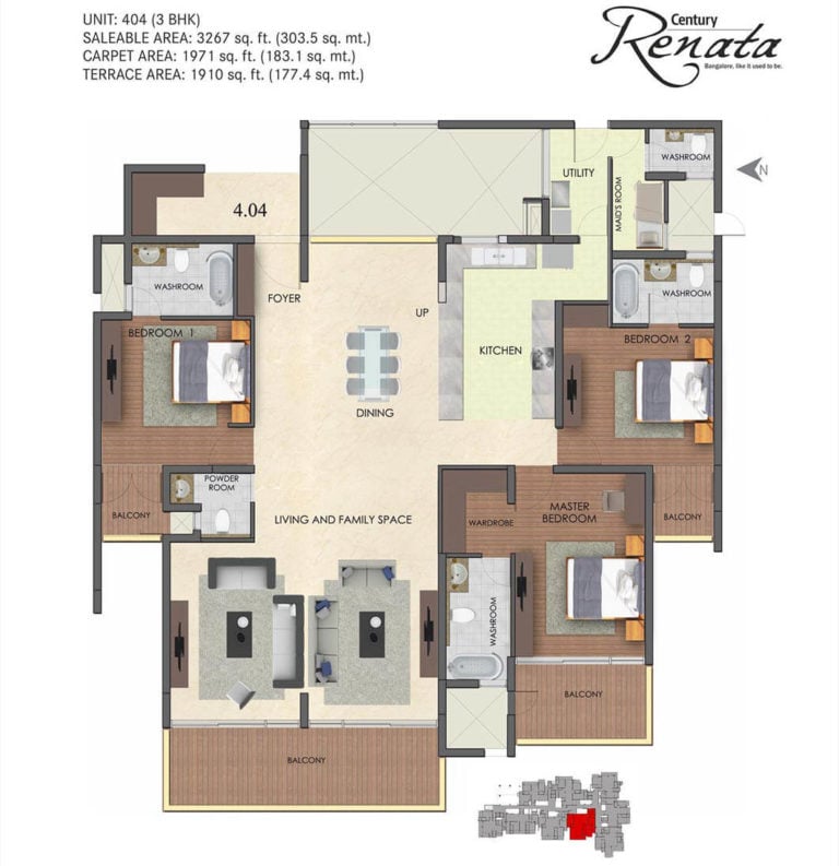 3 BHK - 3267 - Century Renata Richmond Road