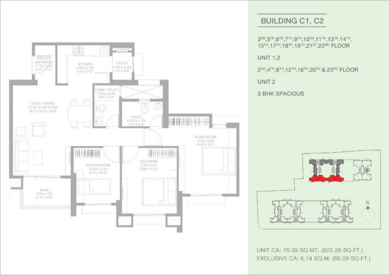3 BHK Spacious - 822 CA - Godrej Green Glades Garden City
