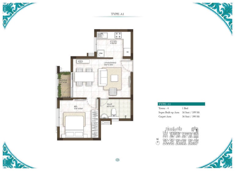 1 BHK - 599 - Prestige Courtyards Chennai