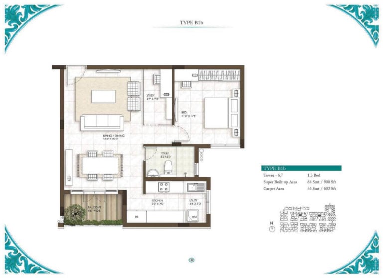 1.5 BHK - 900 - Prestige Courtyards Chennai