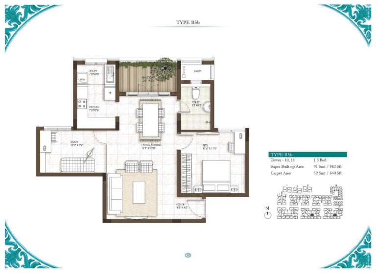 1.5 BHK - 982 - Prestige Courtyards Chennai