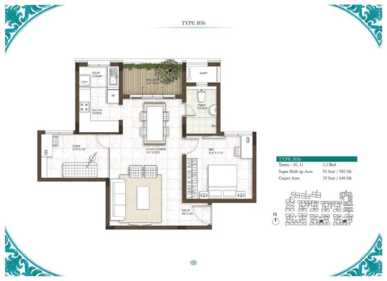 1.5 BHK - 982 - Prestige Courtyards Chennai