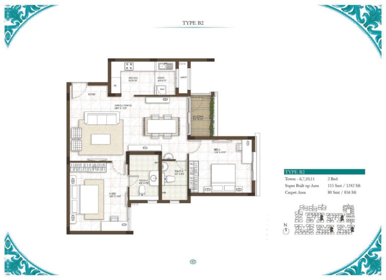 2 BHK - 1242 - Prestige Courtyards Chennai